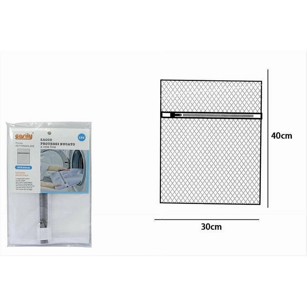 Trade Shop - Sacco A Rete Fine Forma Rettangolare Lavatrice Proteggi Bucato Zip 30x40cm 59989 -