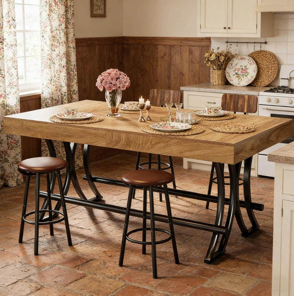 Tavolo alto da cucina 160 cm con poggiapiedi in metallo