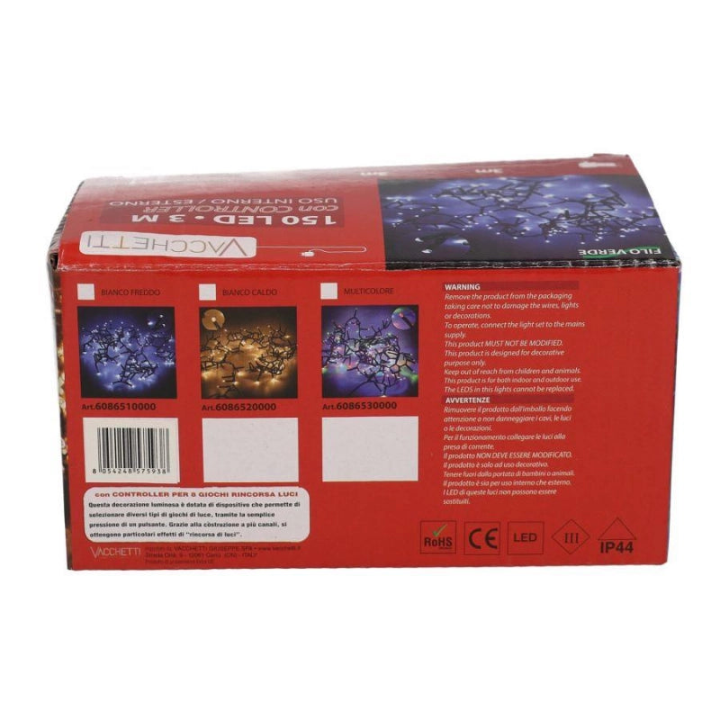 Set di 2 Luce filo 150 led bianco freddo controller cm 300 al. fissa uso esterno
