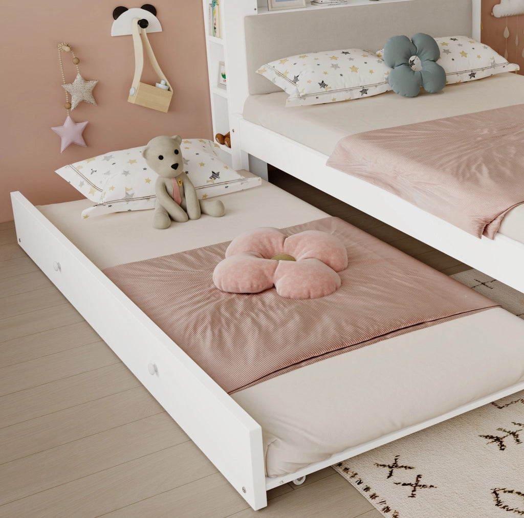 Letto funzionale in legno 120x200 cm con letto estraibile e testiera imbottita