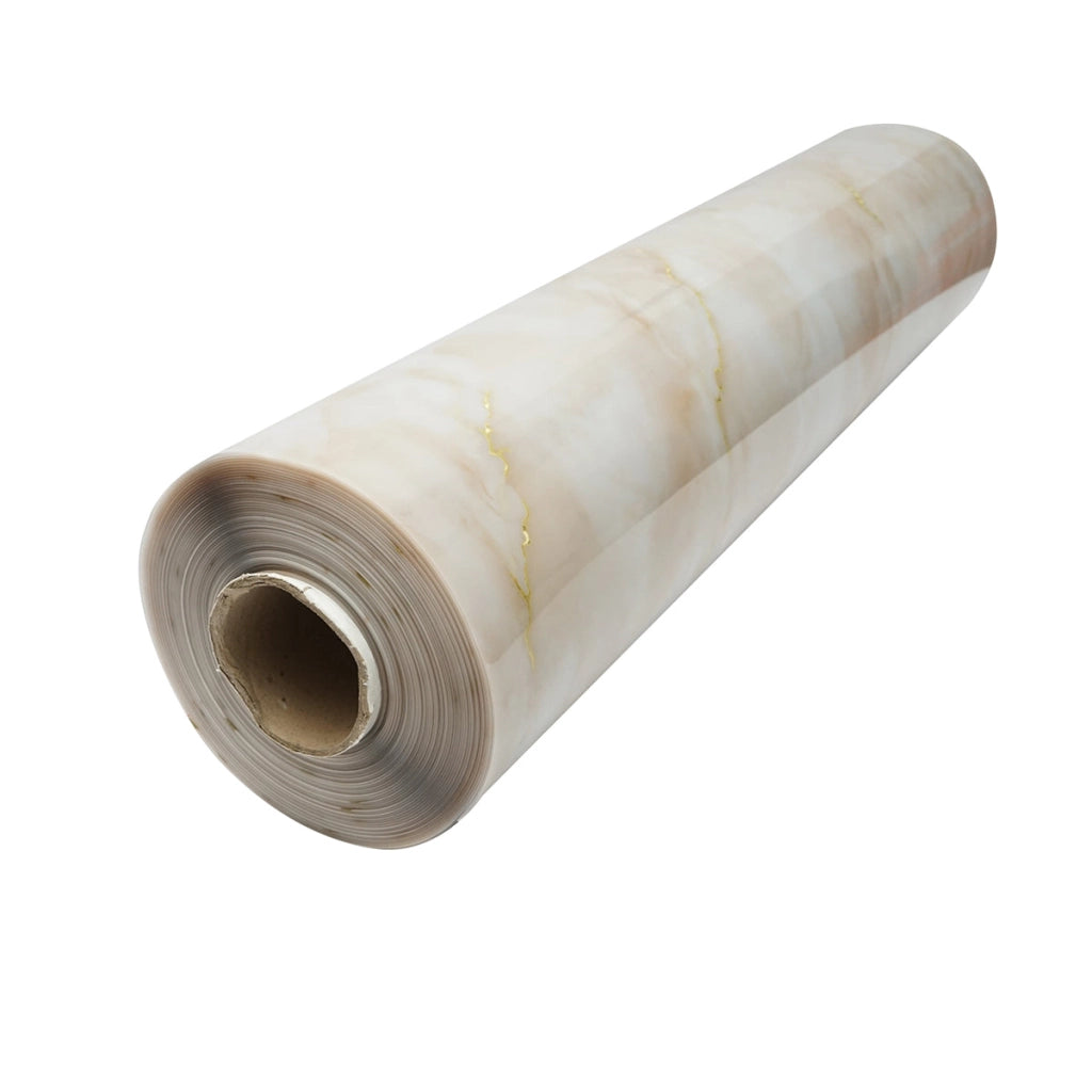 Rotolo pellicola protettiva per tavolo in PVC siliconato – modello marmo naturale Materiale: PVC siliconato decorativo  Dimensioni rotolo: 0,80 × 20 m Breckner Germany