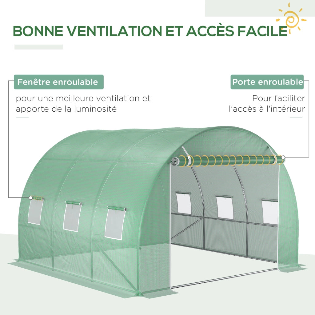 Serra da Giardino Tunnel ¨C zephmum ¨C Verde Scuro 3x3x2m 6 Finestre Porta a Rullo