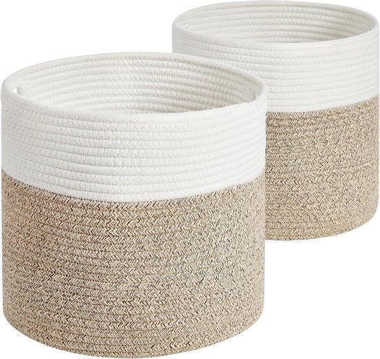 Mangia oggetti in cotone intrecciato per la stanza dei bambini - 28 (D) x 28 (H) cm - Bianco e marrone