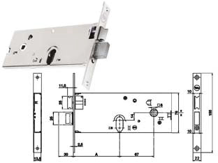 SERRATURA DA INFILARE PER FASCE CATENACCIO E SCROCCO MM.78 H 86502  mm.80 a 3 mandate (Y8650280080)    YALE