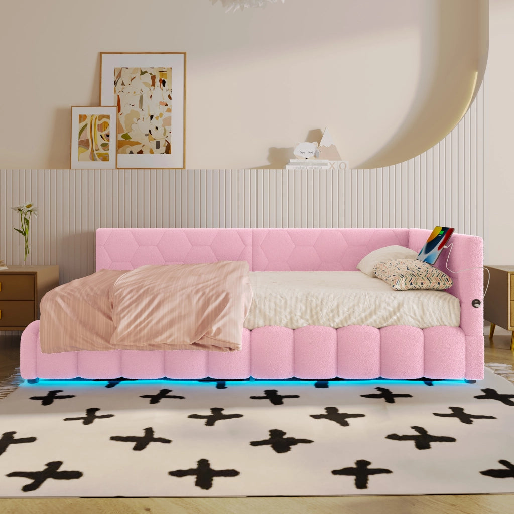Daybett con funzione divano letto in velluto rosa 90x200 cm