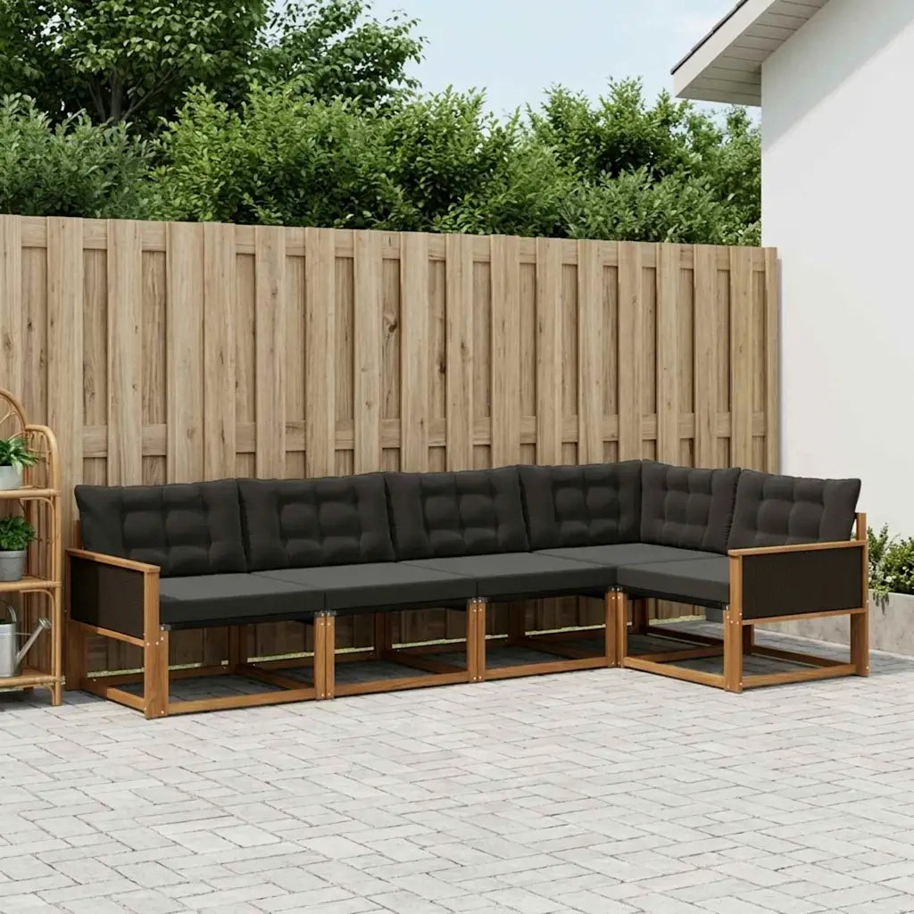 Set di divani da esterno con cuscino 5 pcs Naturale e Nero