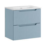 Set bagno sospeso VANO blu denim 60cm: mobile sottolavello con cassetti + lavabo da incasso bianco