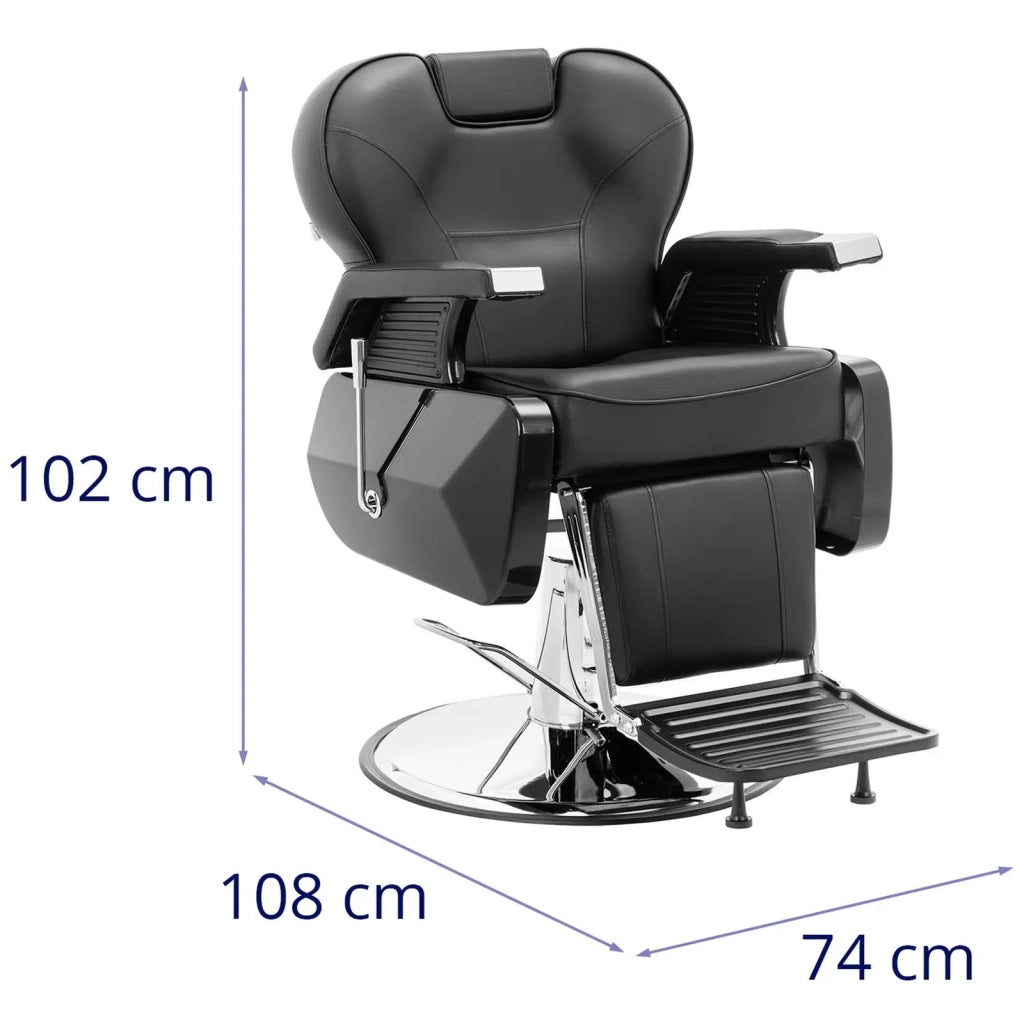 Poltrona da barbiere con poggiapiedi 69 cm 150 kg nero acciaio inox PVC ferro cromato schiuma sintetica nero 14_0008947