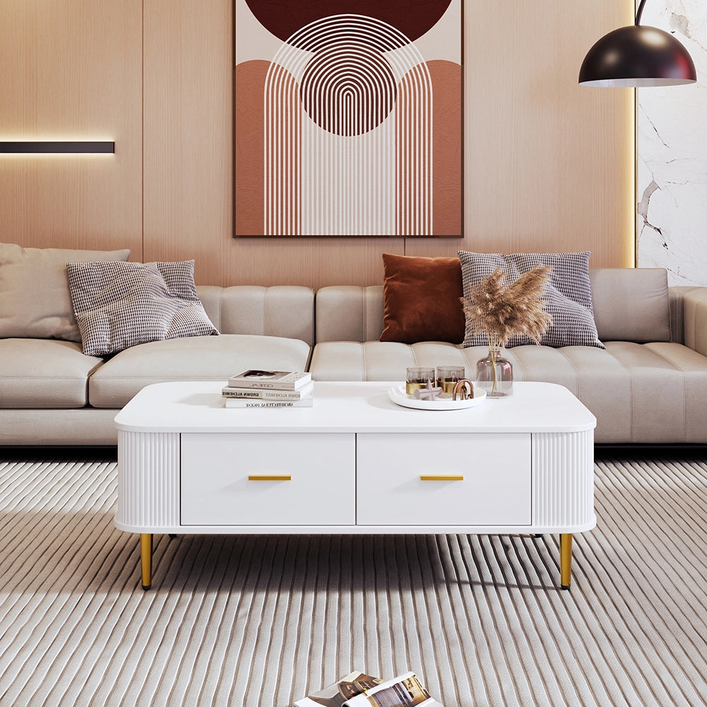 Tavolino da salotto con cassetti - Xylo - Angoli curvi, bianco