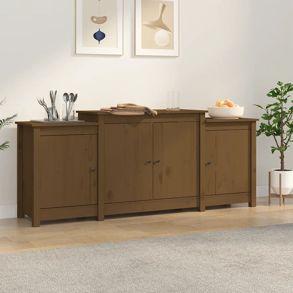 Credenza | Madia | Buffet da pranzo | Armadio da pranzo Marrone ambra 164x37x68 cm in Legno Massello di Pino