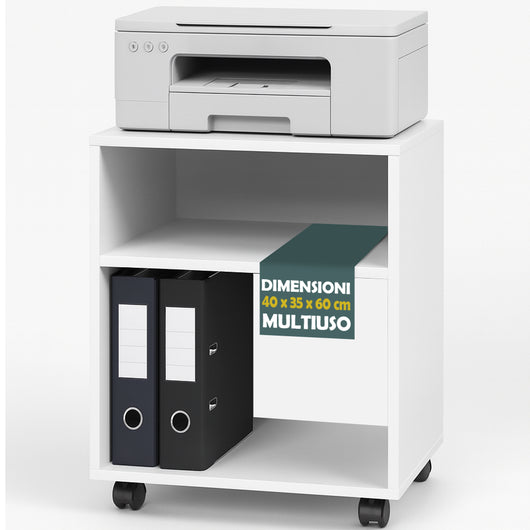 Mobile Ufficio Multiuso Porta Stampante 40x35x60cm con Ruote in Nobilitato Bianco