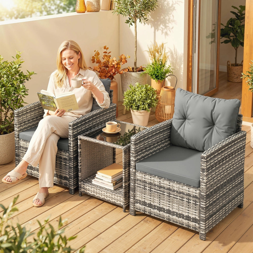 Set Giardino 3 Pezzi con Tavolino e 2 Sedie ¨C zephmum ¨C Grigio Chiaro, Polyrattan, 62x65x75 cm