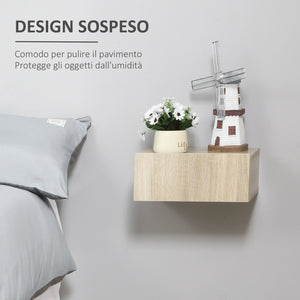 Set 2 Comodini Sospesi 40x30x15 cm Design Moderno Color Legno