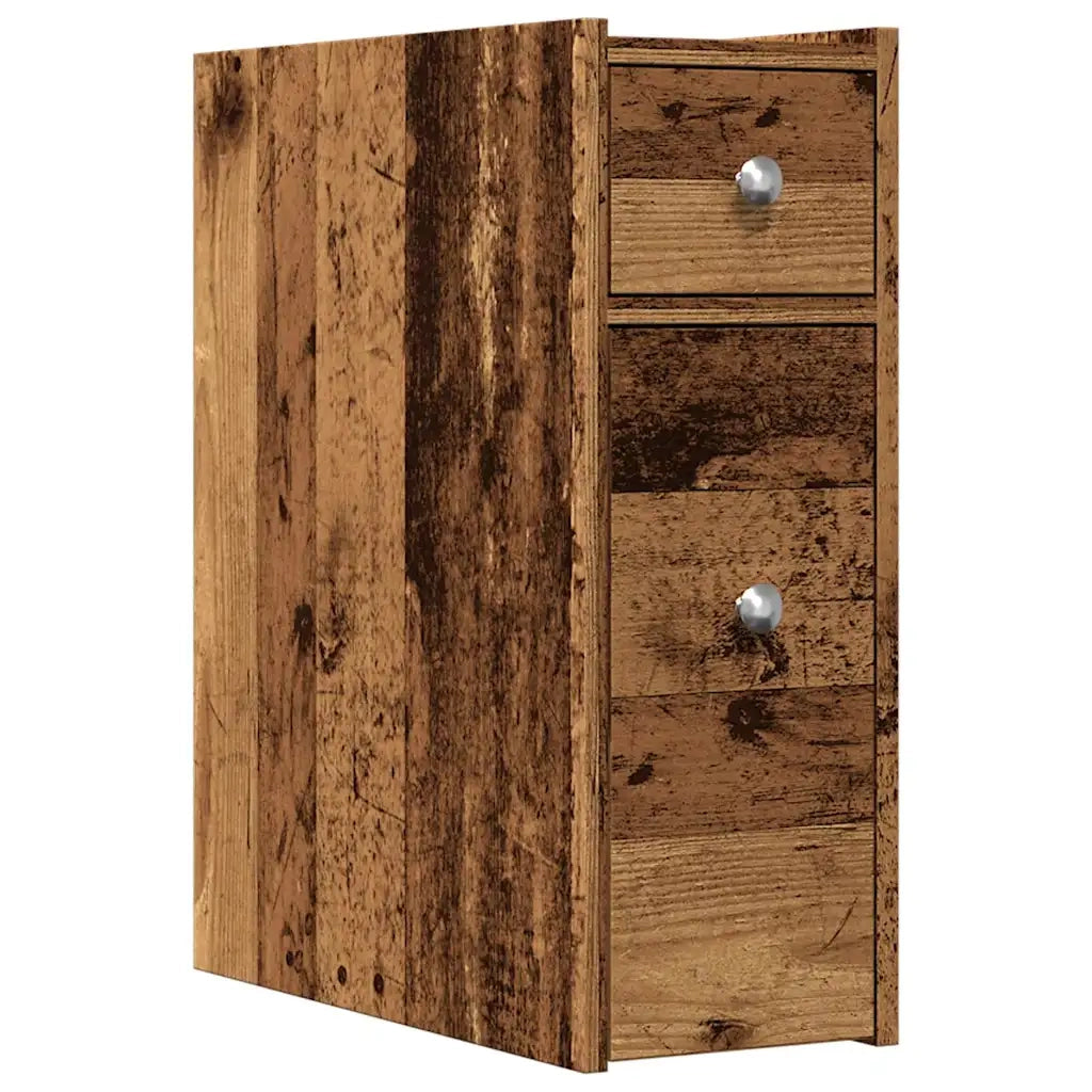 Mobiletto da bagno stretto con rotelle 21,5 x 50 x 60 cm pratico design vintage legno composito finitura effetto legno anticato 02_0050662
