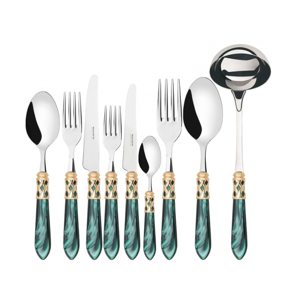 ALADDIN Ghiera Dorata, Posate Set 75 pz, Scatola Legno Wengè,