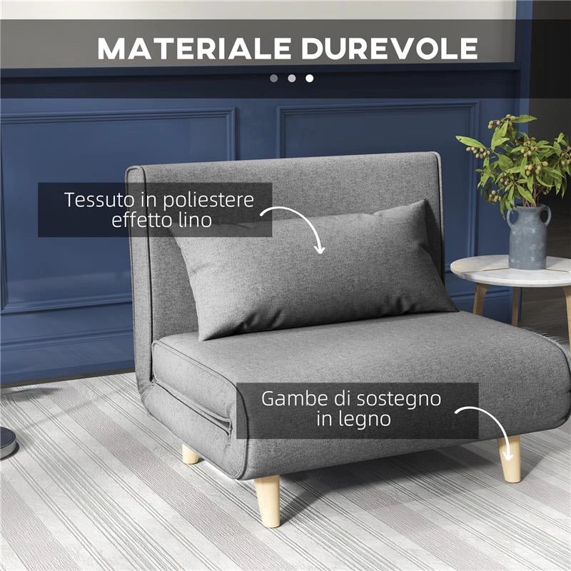POLTRONA LETTO 3 IN 1 CON SCHIENALE RECLINABILE SU 6 POSIZIONI IN TESSUTO, 94X78X80 CM, GRIGIO