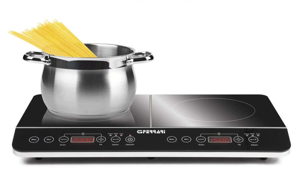 G3 ferrari g10047 piastra ad induzione doppia "hi-tech chef", 3500w, display digitale, comandi soft-touch, vetro temperato, grandi area di cottura, 60.3 x 36.3 x 6,5 cm