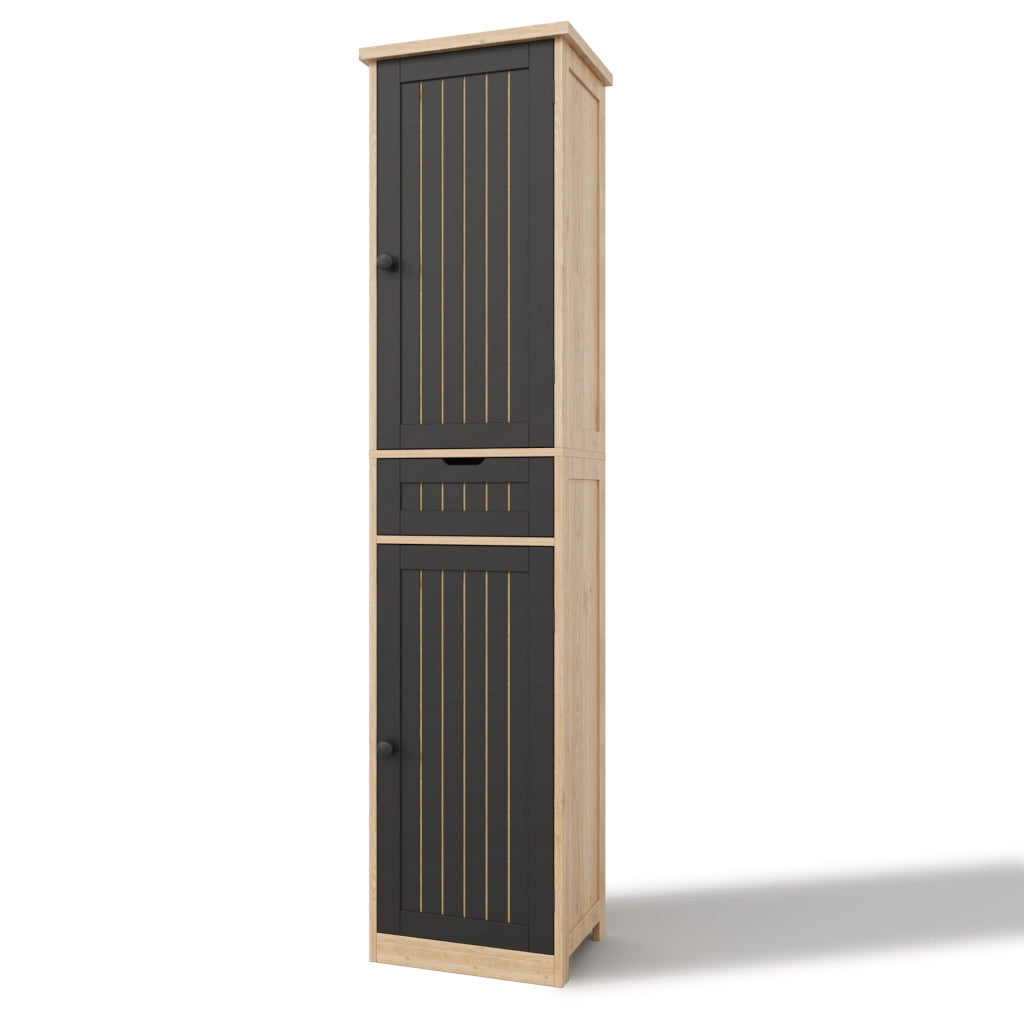 Armadio multiuso 40x30x170 cm con ripiani regolabili in MDF naturale e nero