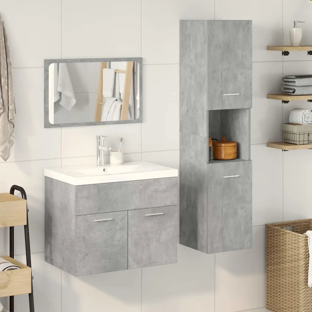 Set Mobili da Bagno 4 pz Grigio Cemento in Legno Multistrato