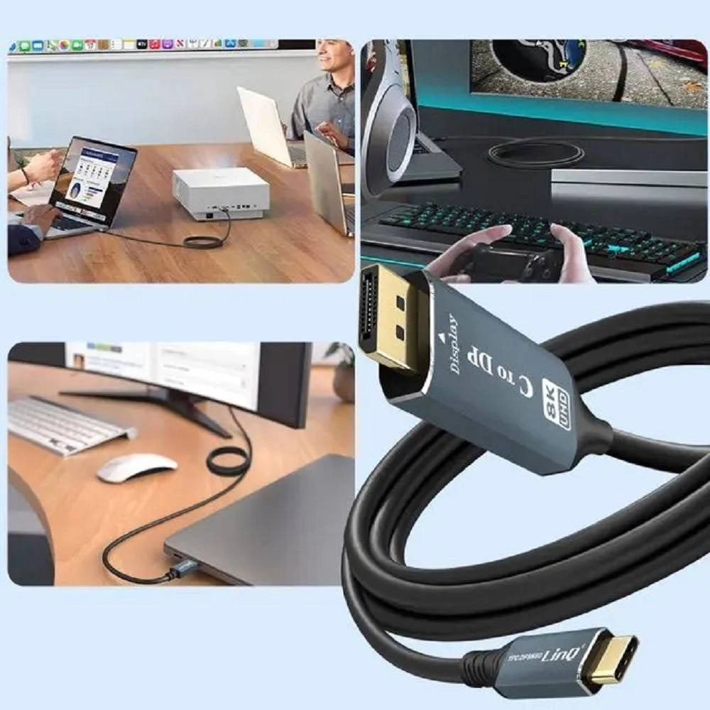 Trade Shop - Cavo Video Adattatore Da Type-c A Dp Display Port Ultra Hd 8k 1,8 Mt Tpc-dp8k60 -