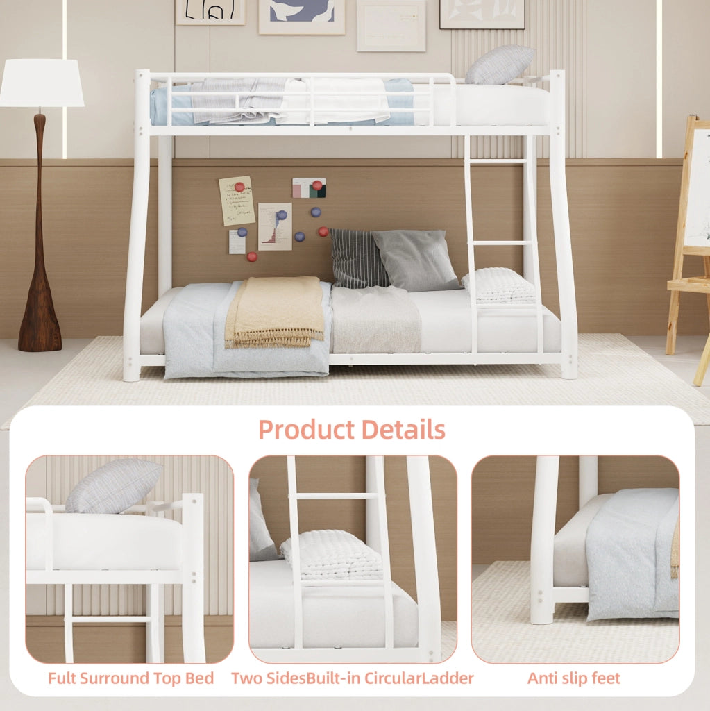 Letto a castello in metallo 90x190 / 140x190 cm con scala e sponde di sicurezza; bianco