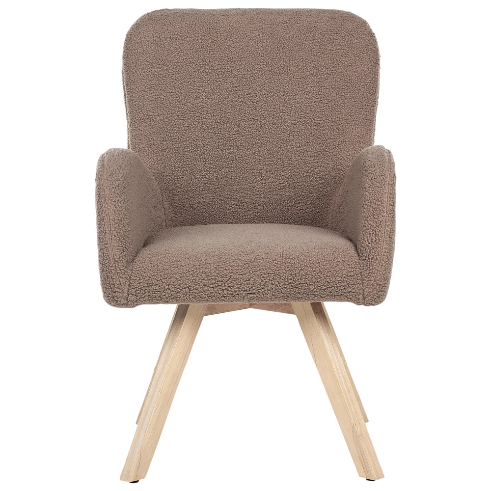 Sedia da salotto Marrone Boucle Rivestimento Solido Sedia da club moderna con braccioli Gambe in legno