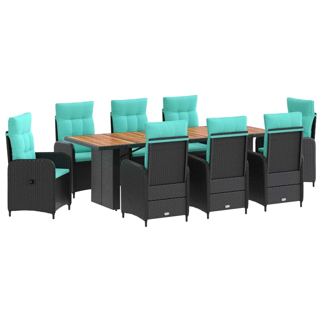 Set da pranzo per esterni 9 pz Nero e Turchese polyrattan 3422377