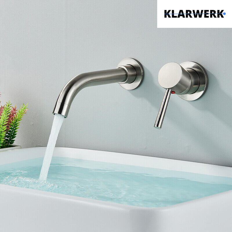 NAVIS | Rubinetto da bagno montaggio a parete in 2 parti argento|miscelatore semplice in acciaio inox  montaggio a parete per lavabo per hotel