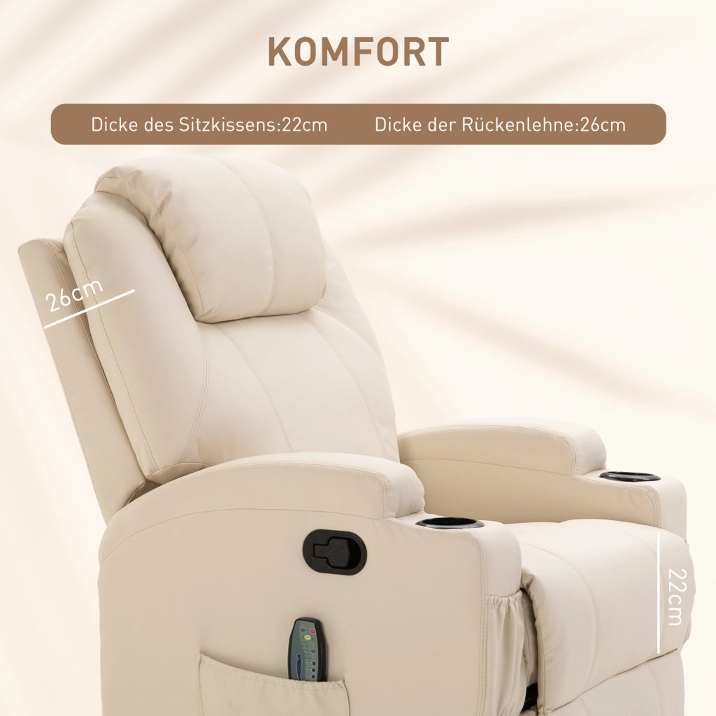 Poltrona Relax Reclinabile Massaggiante Elettrica con Poggiapiedi e Vibrazione ¨C Xylo ¨C Tessuto Crema
