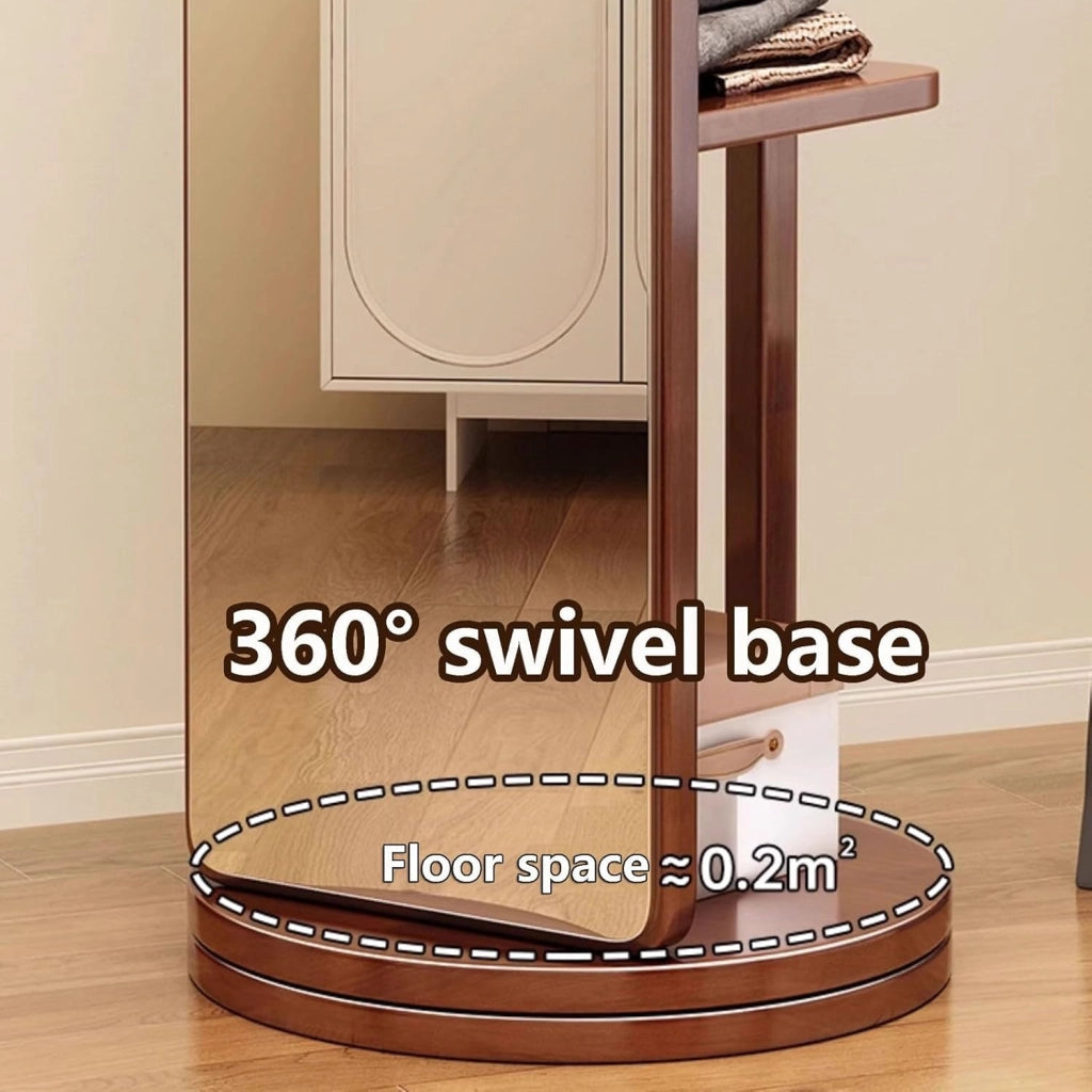 Specchio a Figura Intera con attaccapanni Specchio da Pavimento in Legno Girevole a 360° per Camera da Letto e Soggiorno
