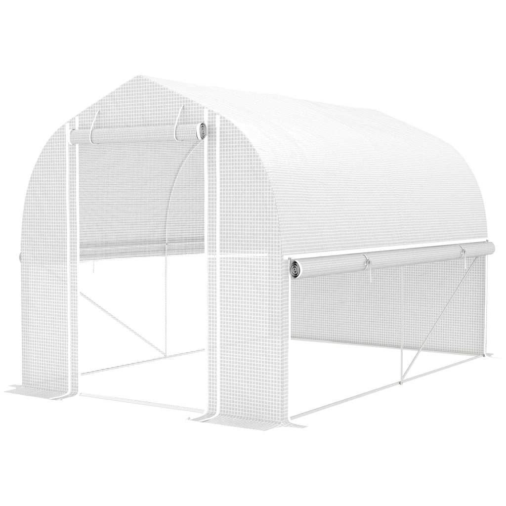 Serra da giardino 3x2x2 m con pareti arrotolabili, copertura in plastica UV e telaio in acciaio ¨C zephmum ¨C bianco