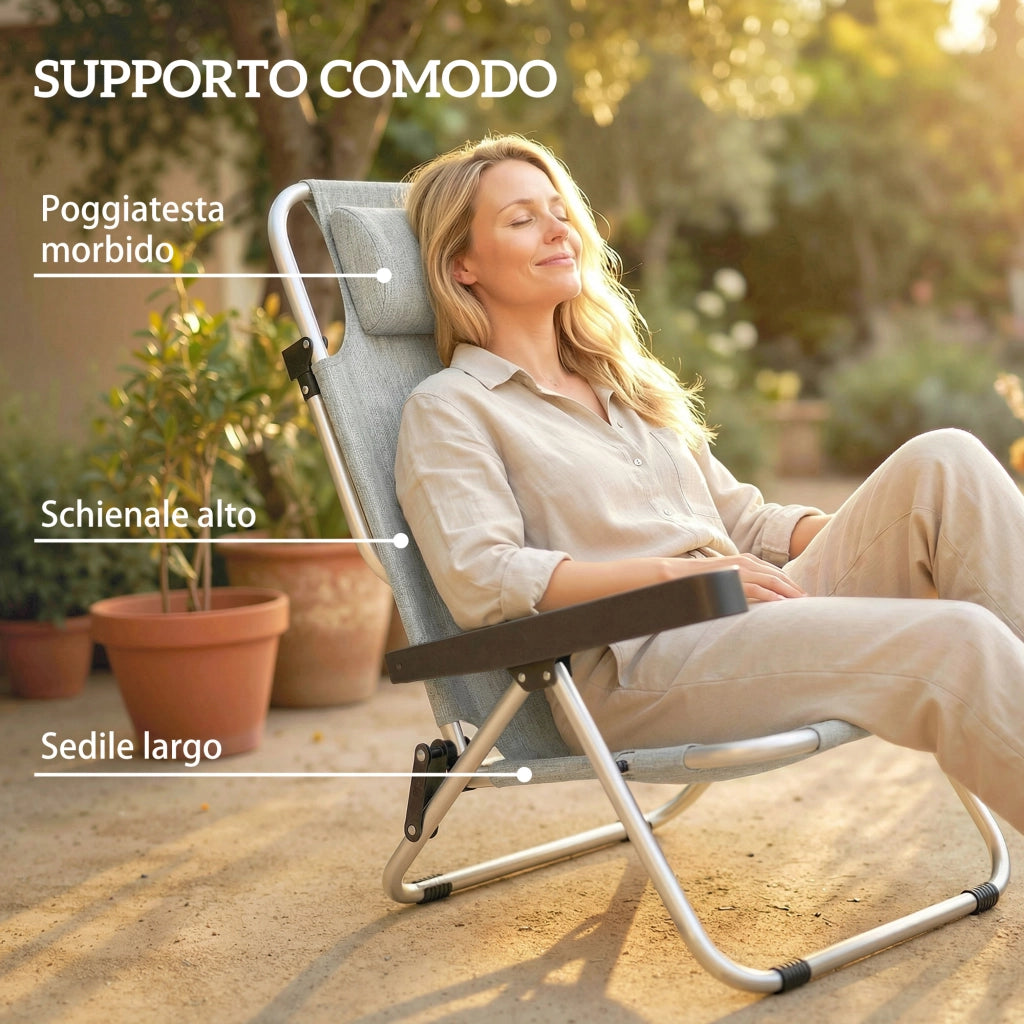 Sedia a Sdraio Pieghevole e Reclinabile ¨C zephmum ¨C Alluminio Grigio 62x61x80 cm