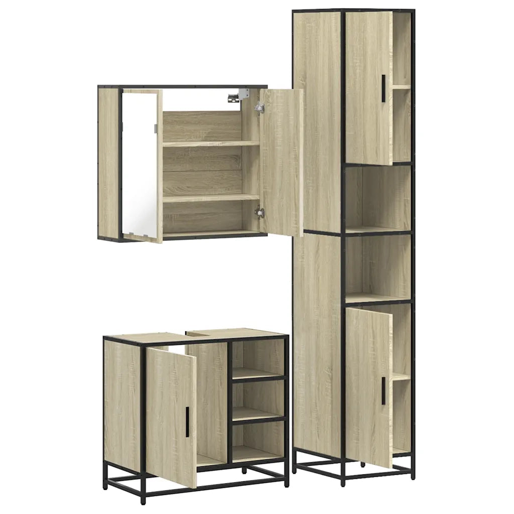 Set Mobili da Bagno 3 pz Rovere Sonoma in Legno Multistrato
