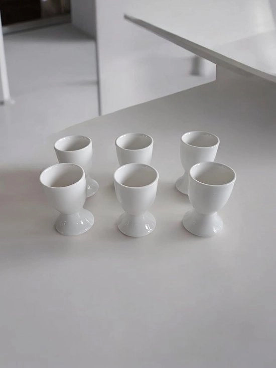 Set di contenitori per uova - adatto per la colazione - 6 pezzi - bianco - ceramica