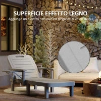 Set 2 Sdraio da Giardino Regolabili con Tavolino e Braccioli, in Polipropilene, 79x158x88 cm, Grigio Chiaro