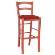 Sgabello Alto in Legno arancione h 73 cm Rustico con seduta similpelle rosso