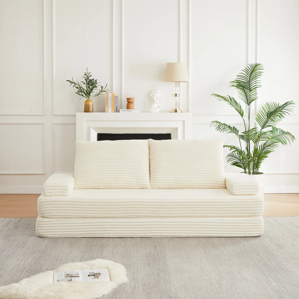 Divano modulare in velluto a coste beige 211;5 cm con schienali mobili