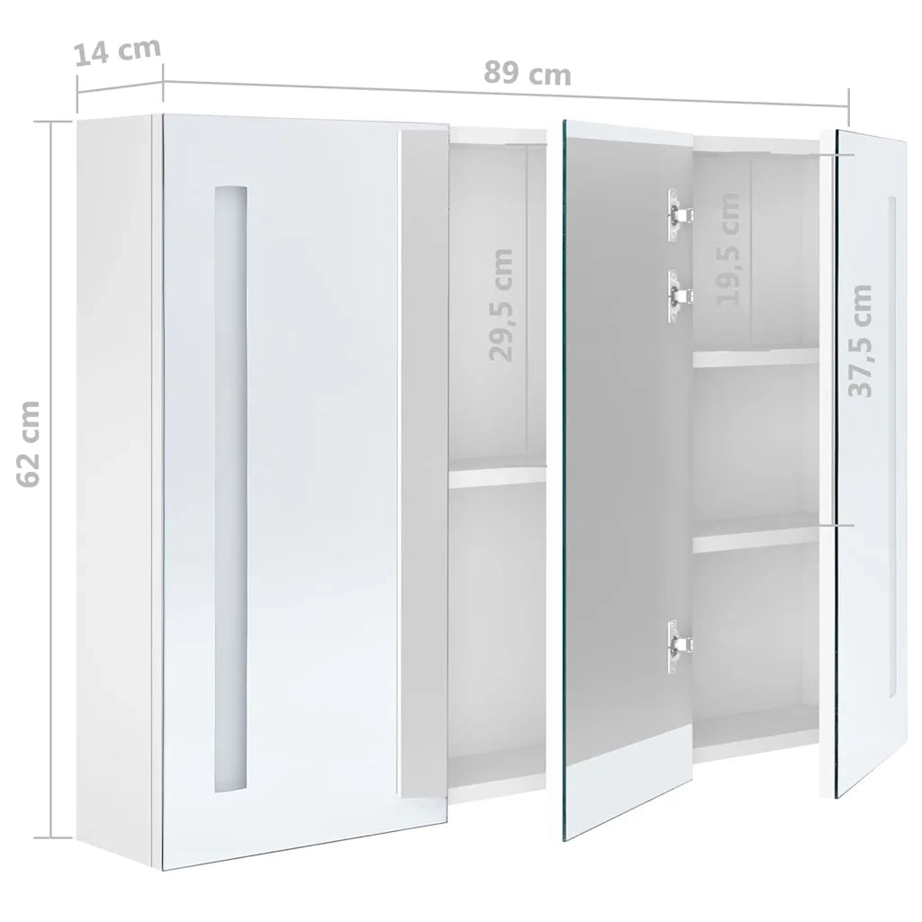 Armadietto Bagno con Specchio e LED Bianco Lucido 89x14x62 cm 326531