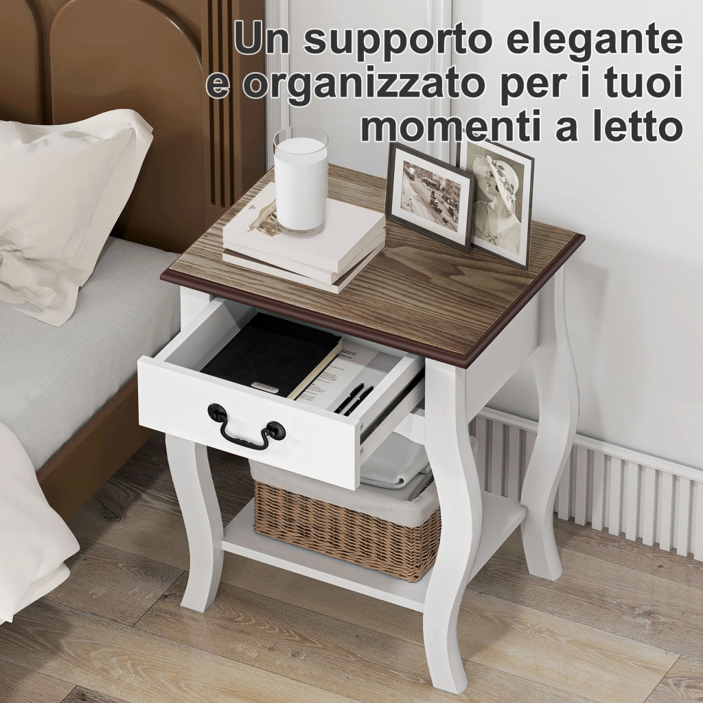 Comodino con Cassetti in Legno ¨C Zephmum ¨C Bianco e Rovere 45x35x55