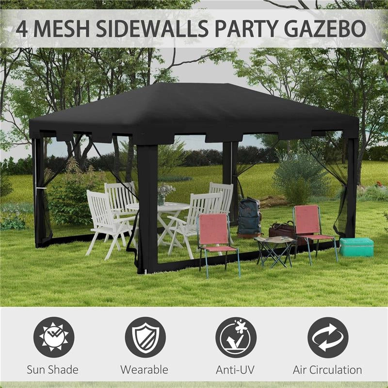 GAZEBO PIEGHEVOLE CON ZANZARIERA E 2 INGRESSI IN METALLO E PE 4X3 M GRIGIO SCURO