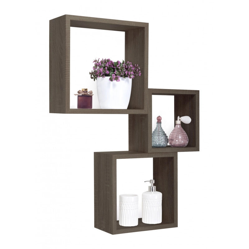 Set di 3 Mensole da Muro, Cubi Arredo, Mensole Cubo, Cubi da Parete, Noce, 35x35, 30x30 e 25x25 p15,5 cm - Incubo