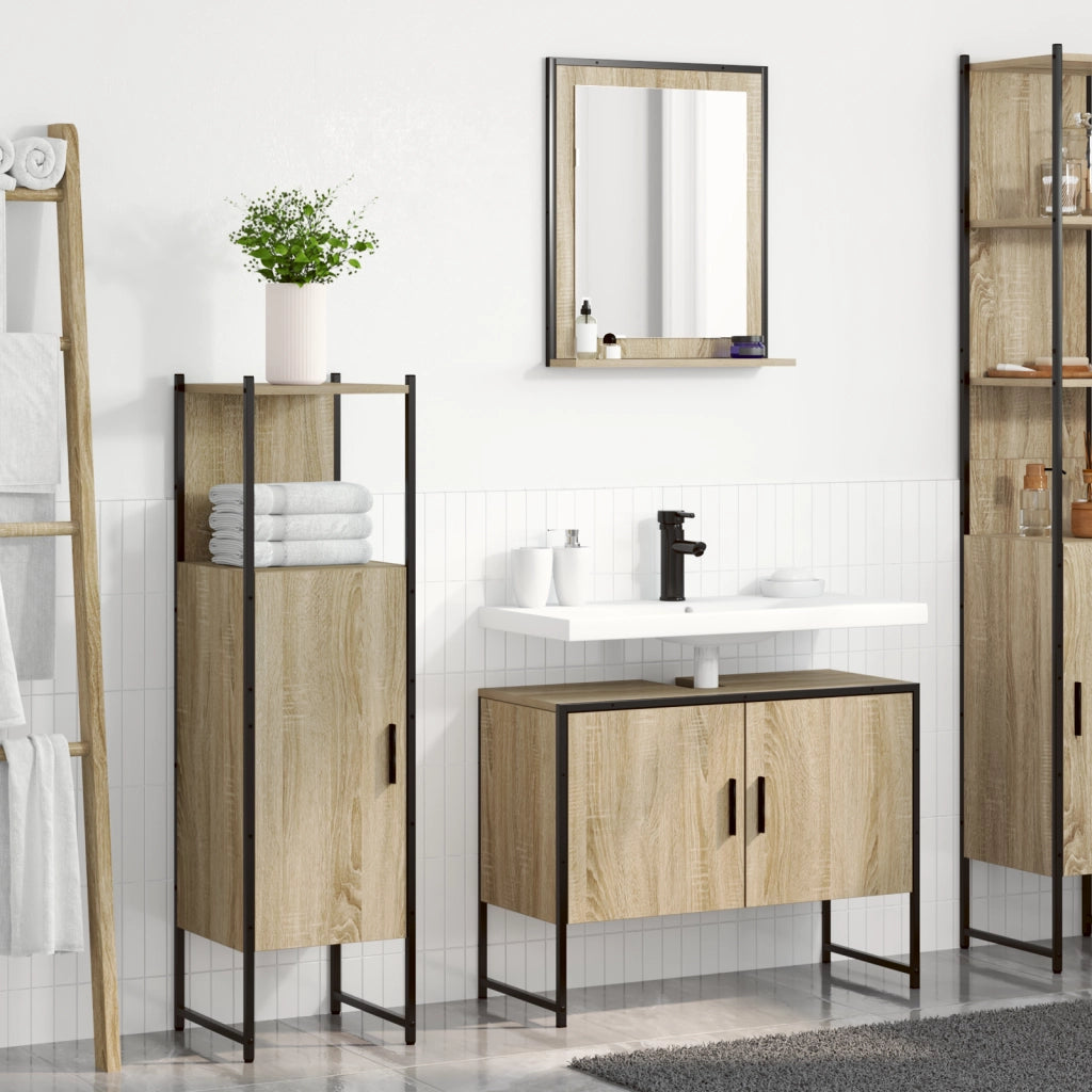 Set di Mobili da Bagno  in 3 Pezzi Rovere Chiaro Legno Ingegnerizzato