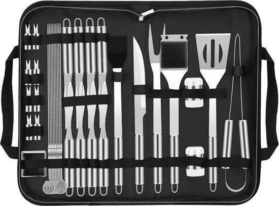 Set di accessori barbecue da 33 pezzi con borsa portatile in acciaio inossidabile per barbecue da campeggio/tuin