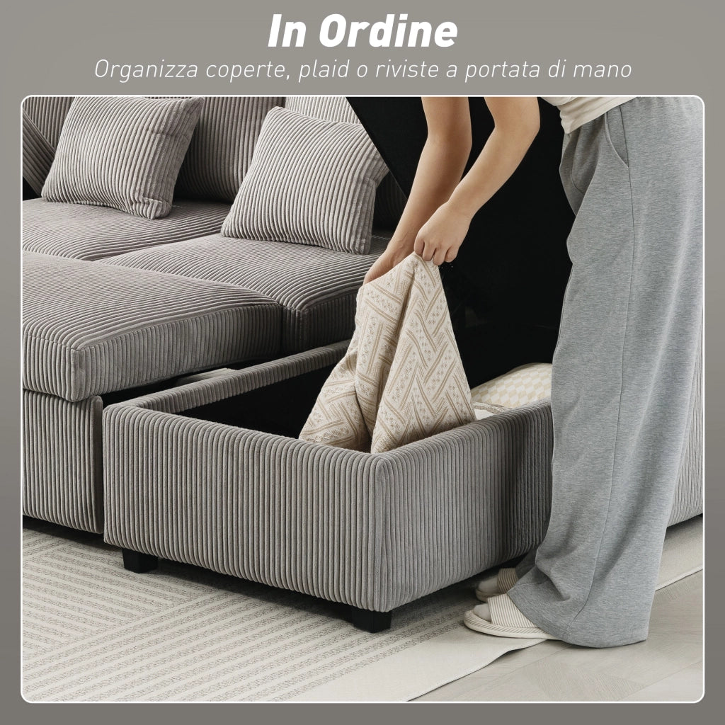 Divano Letto Angolare con 2 Chaise Longue e Contenitore, Velluto, 282x140x86 cm, Grigio ¨C Zephmum
