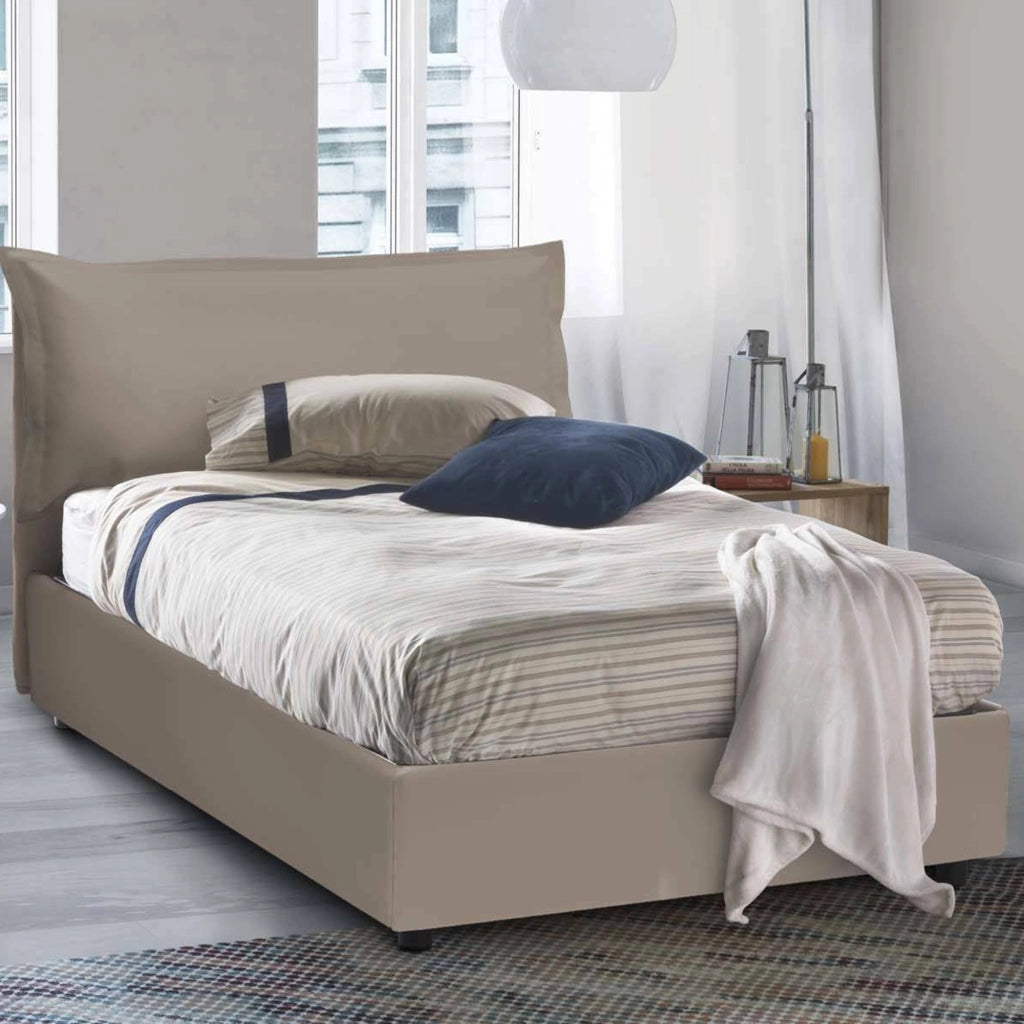 Andora, Letto Piazza e Mezza Contenitore Made in Italy, Grigio Tortora