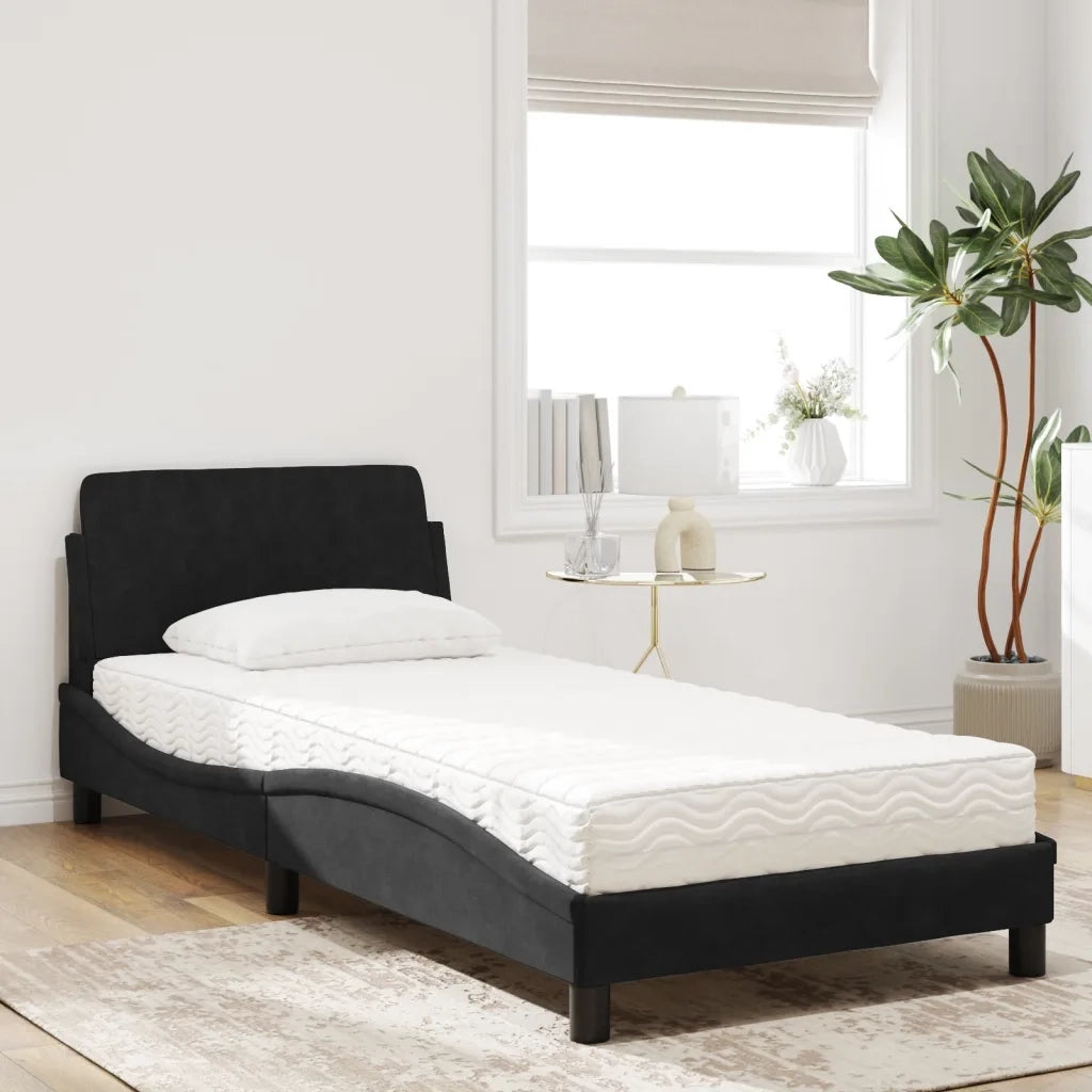 Letto con Materasso Dover Nero 90x200 cm in Velluto 3208333