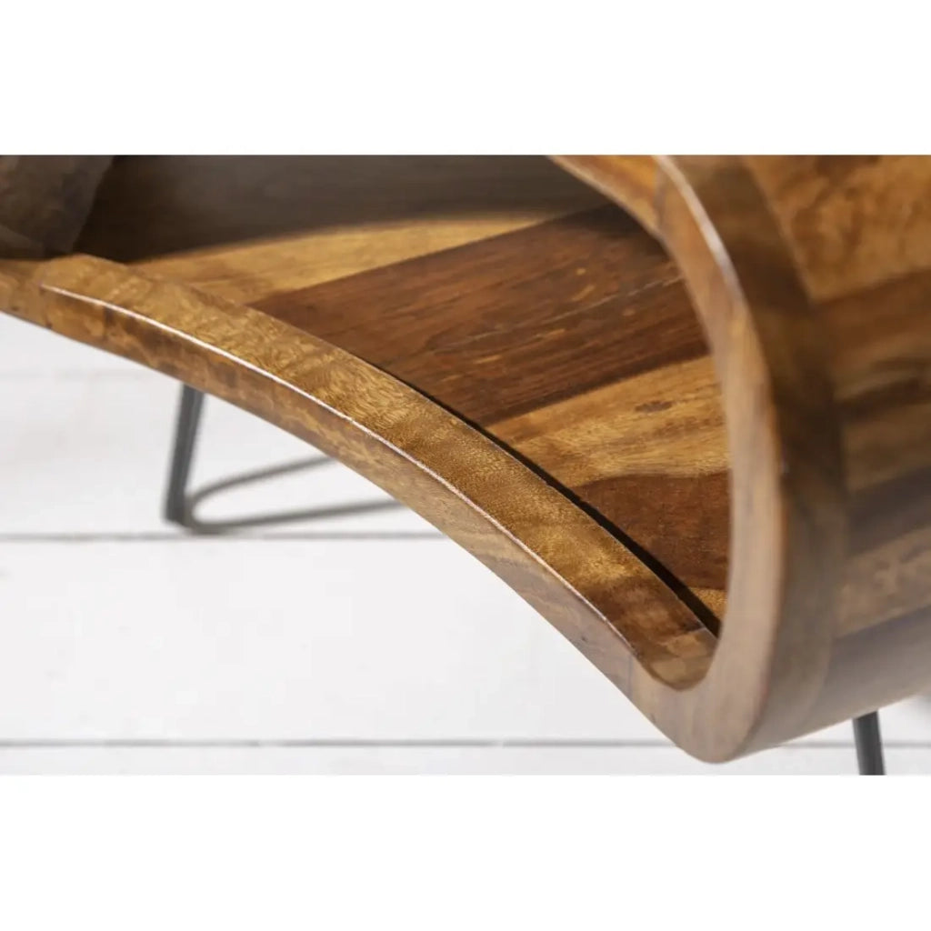 Tavolino basso NERA 70 cm in legno massiccio di Sheesham con nicchia e piedi in metallo nero – stile retro industriale