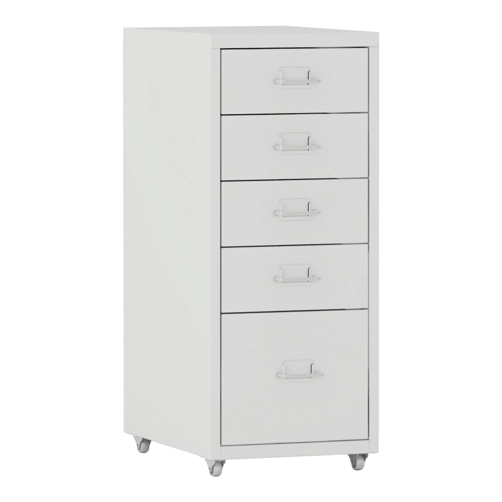 Cassettiera Kökar in Acciaio Mobile Archivio con 5 Cassetti e Rotelle - Bianco [en.casa]