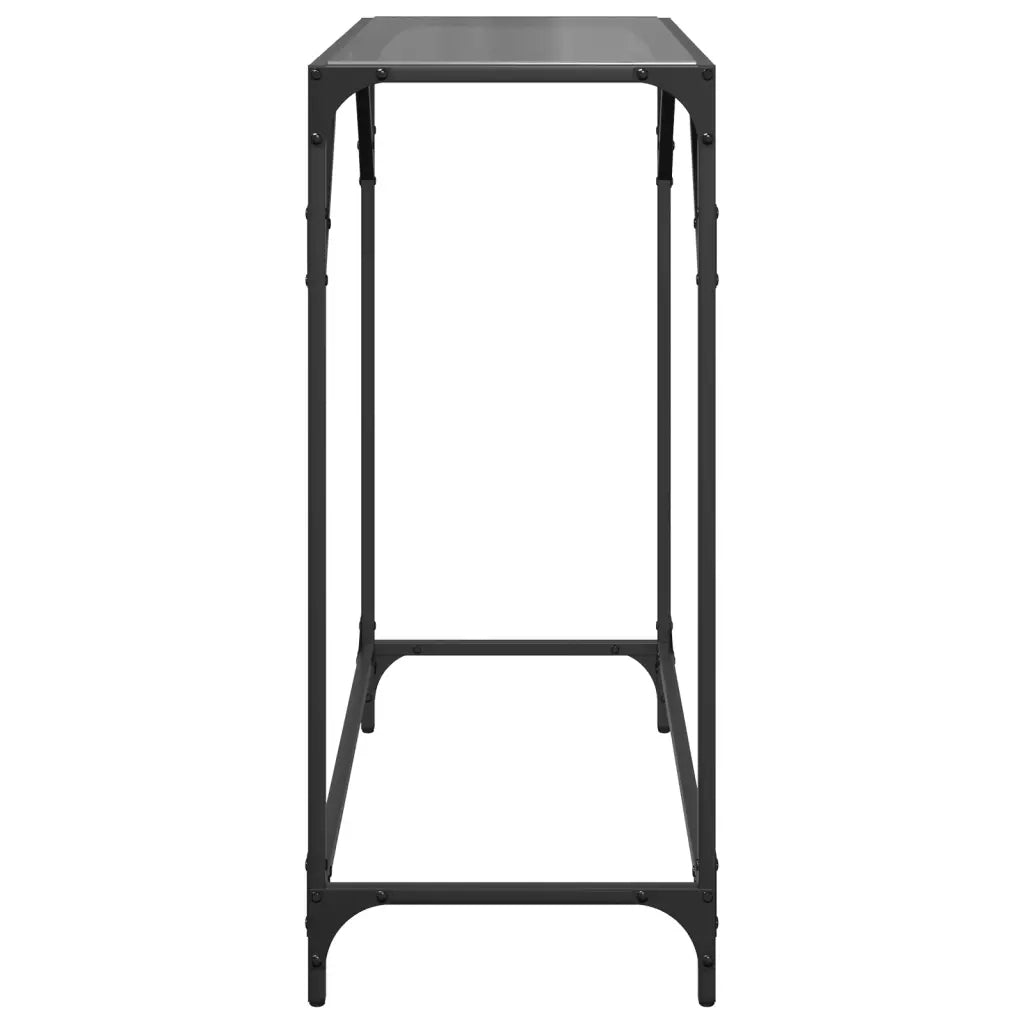Tavolino Consolle con Piano in Vetro Nero 80x35x81cm in Acciaio