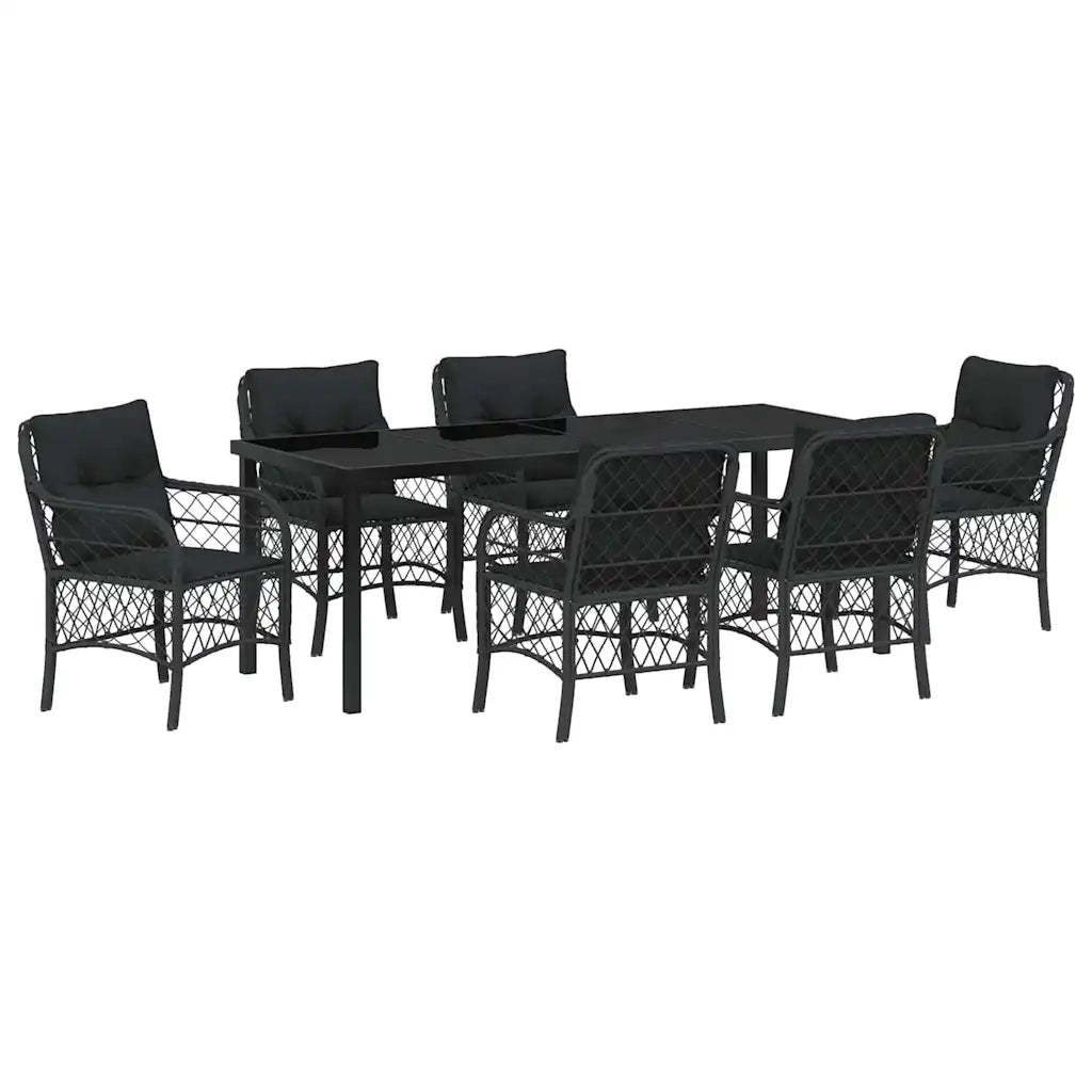 Set da Pranzo per Giardino con cuscino 7 pcs Nero polyrattan 3380209